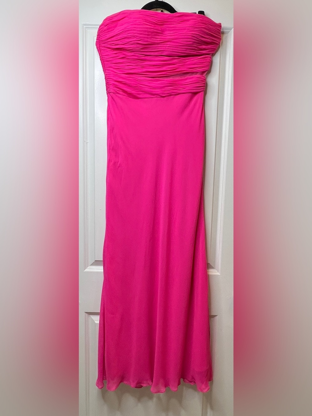 Vintage Lillie Rubin Hot Pink Silk Strapless Rhinestone Gown Size 12 Formal